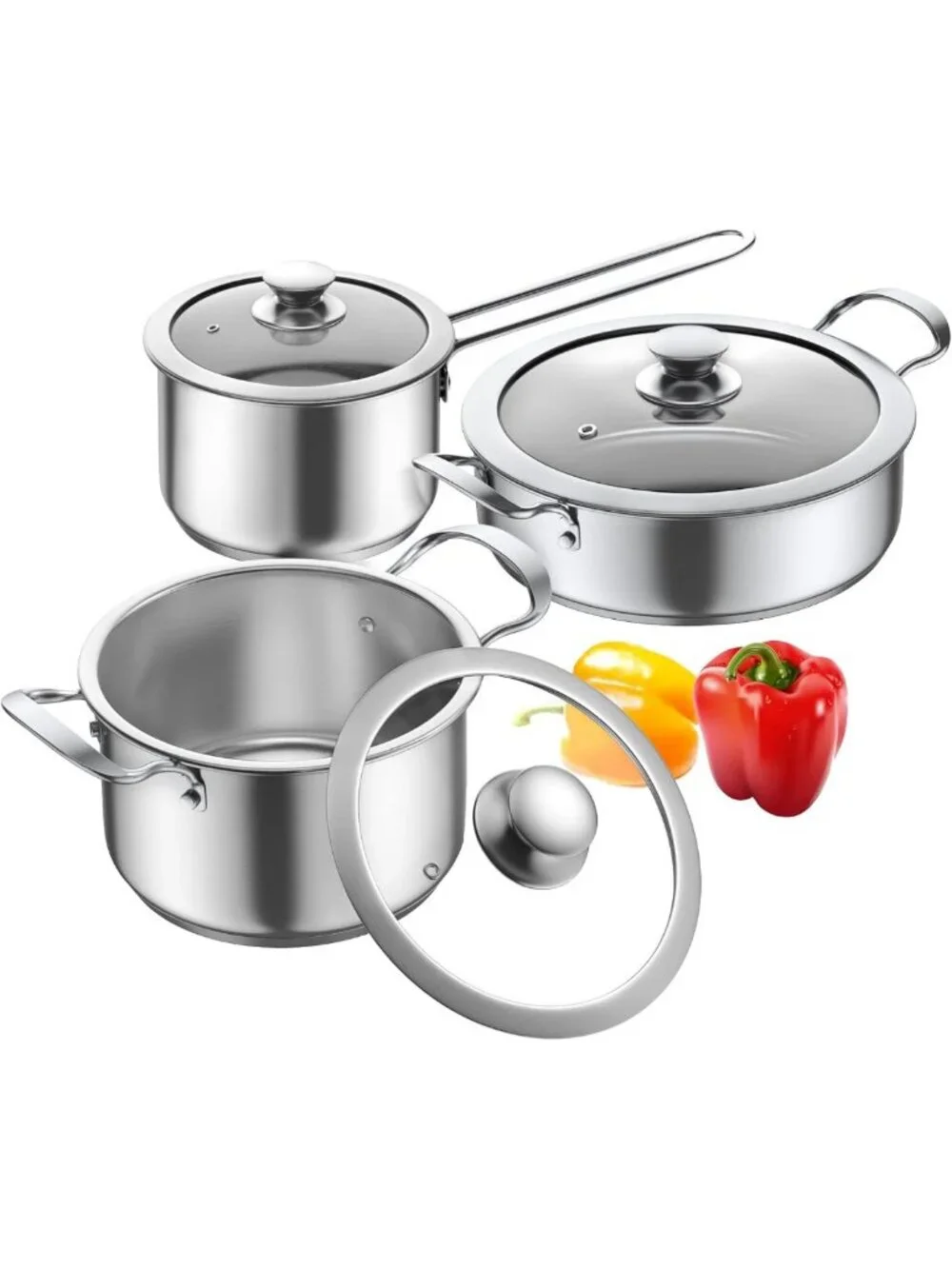 6-Piece Nonstick Stainless Steel Cookware Set for Induction & Gas Cooktops